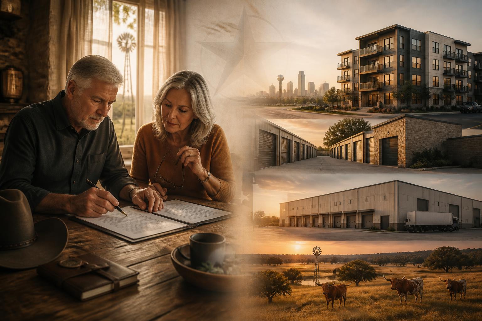 Texas note holder reviewing seller-financed paperwork alongside Texas commercial real estate